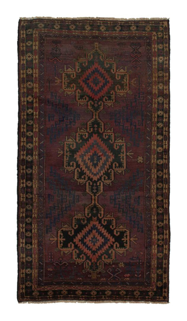 Vintage Balouch Tribal Rug With Red And Brown Medallions