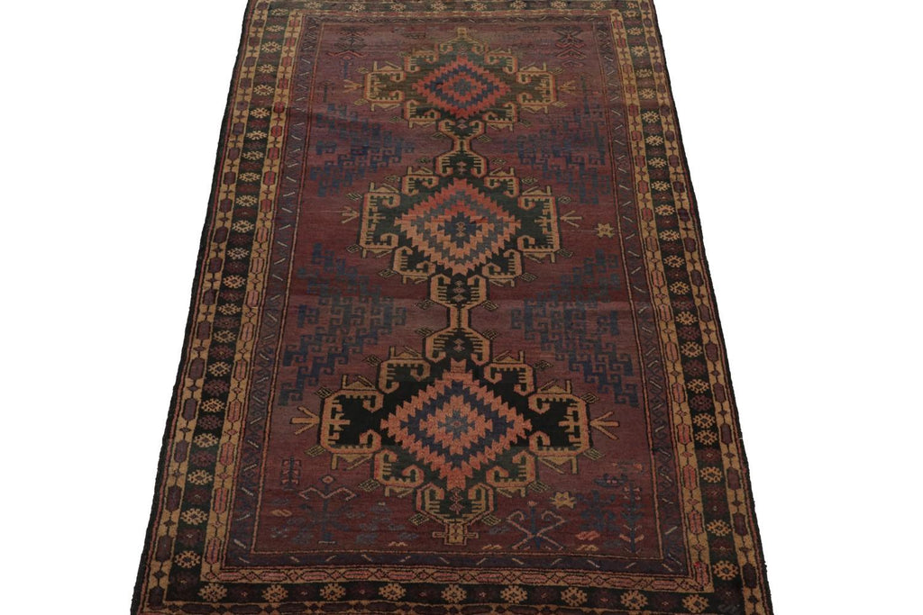 Vintage Balouch Tribal Rug With Red And Brown Medallions