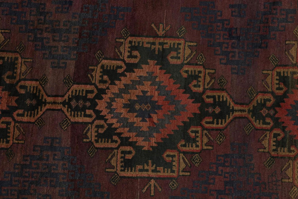 Vintage Balouch Tribal Rug With Red And Brown Medallions