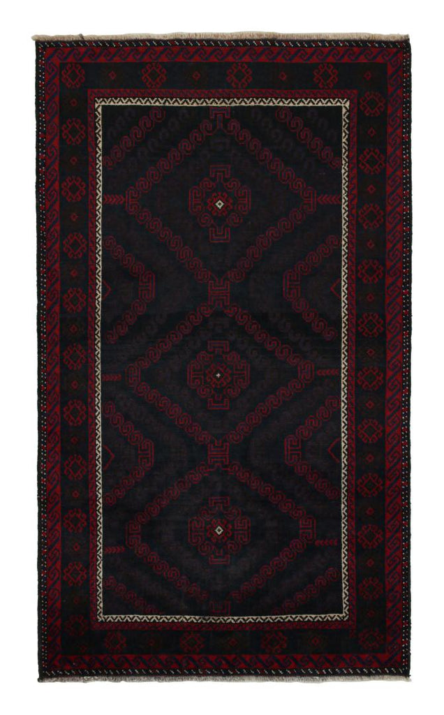 Vintage Balouch Persian Rug In Red & Blue Tribal Patterns