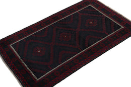 Vintage Balouch Persian Rug In Red & Blue Tribal Patterns