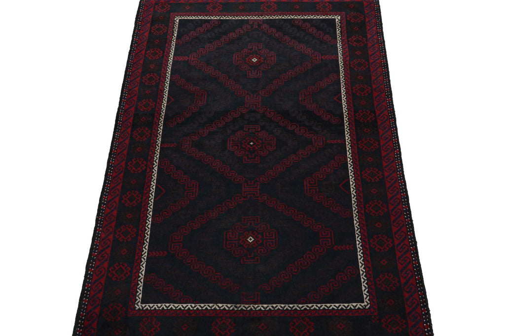 Vintage Balouch Persian Rug In Red & Blue Tribal Patterns