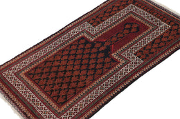 Vintage Balouch Persian Rug In Black Red Orange White Patterns