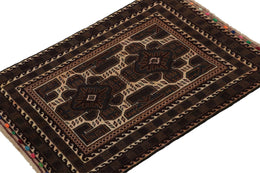 Vintage Balouch Persian Rug In Beige Brown & Blue Patterns