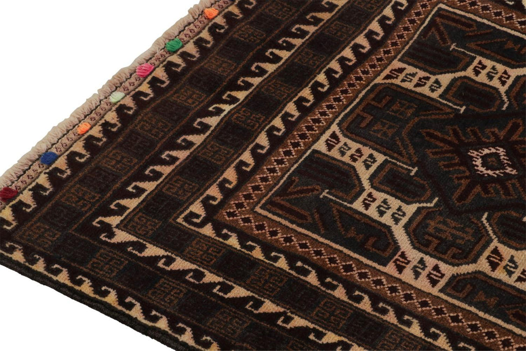 Vintage Balouch Persian Rug In Beige Brown & Blue Patterns