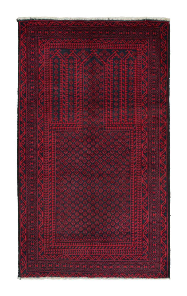 Vintage Balouch Persian Rug In Red & Blue Black Patterns