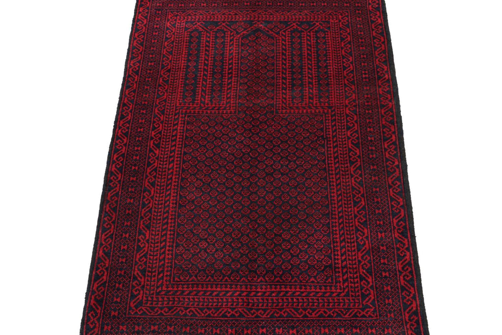 Vintage Balouch Persian Rug In Red & Blue Black Patterns