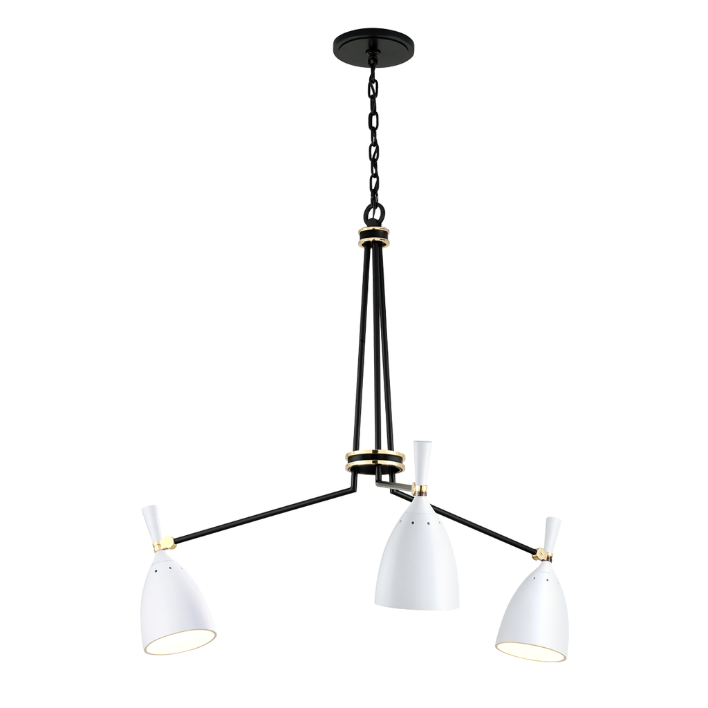 Utopia Chandelier 36" - Black Brass Off White Shades