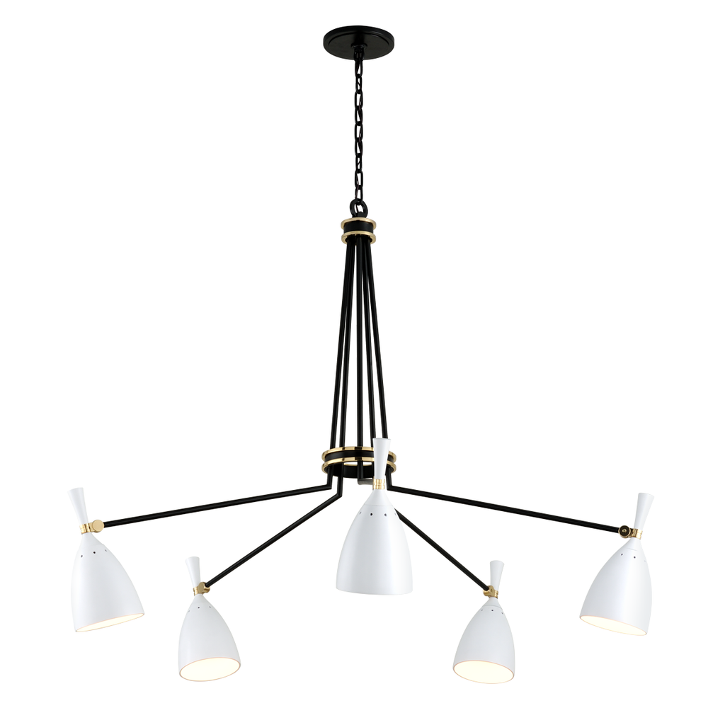 Utopia Chandelier 41" - Black Brass Off White Shades