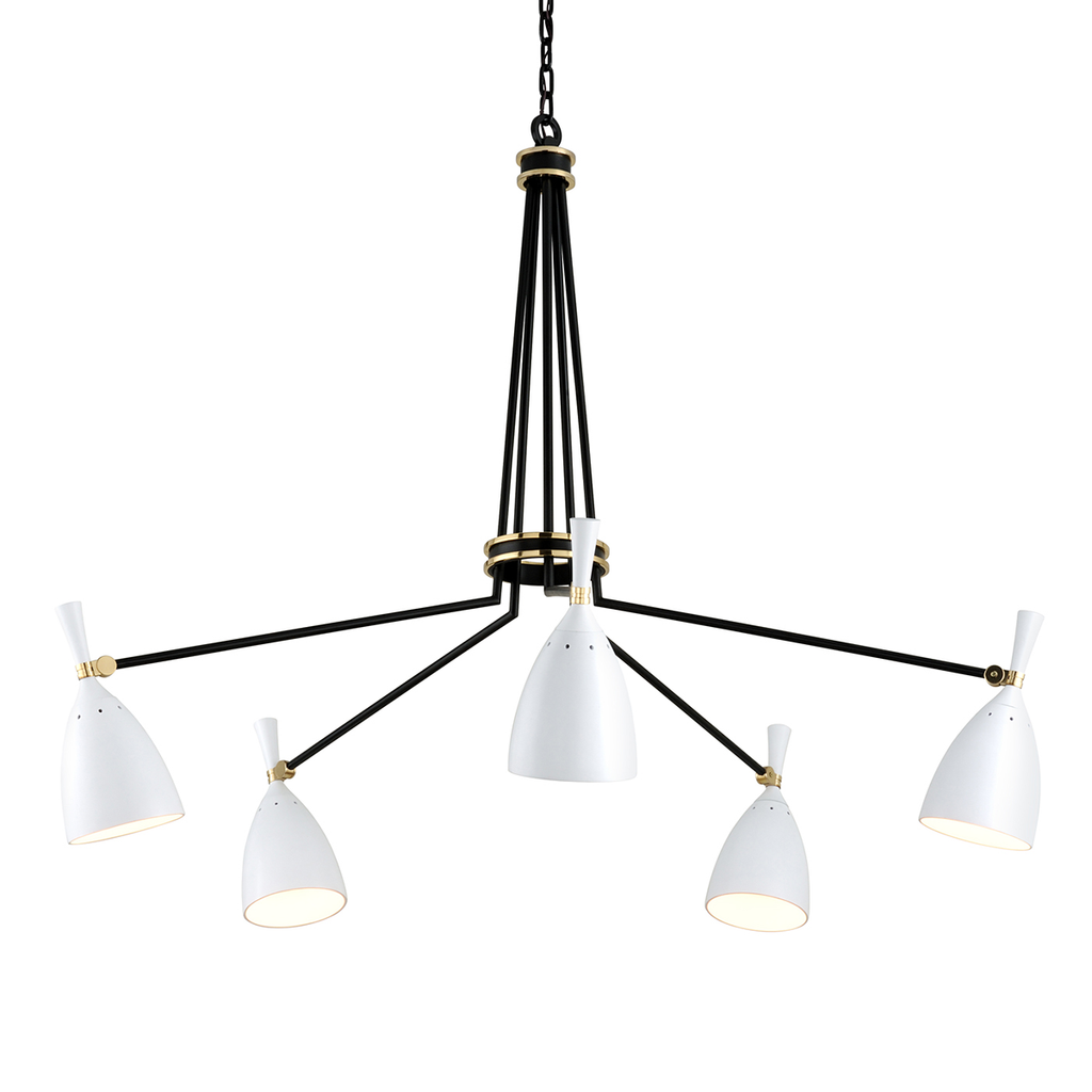 Utopia Chandelier 41" - Black Brass Off White Shades