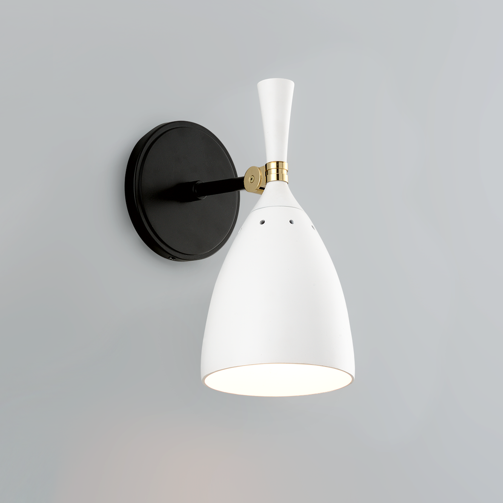 Utopia Wall Sconce - Black Brass Off White Shades