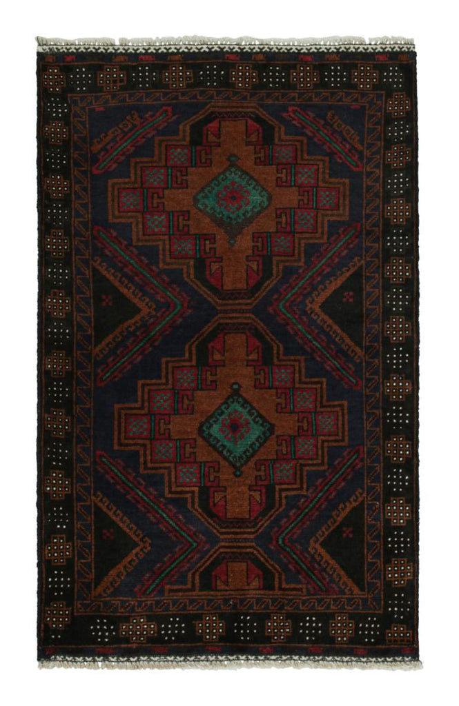 Vintage Balouch Persian Rug In Polychromatic Patterns 3x5