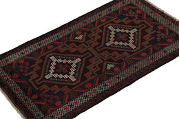 Vintage Balouch Persian Rug In Red & Blue With Geometric Patterns