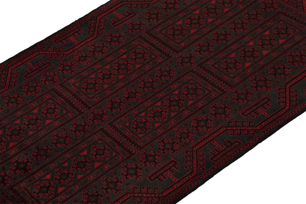 Vintage Balouch Persian Rug In Red & Black Patterns