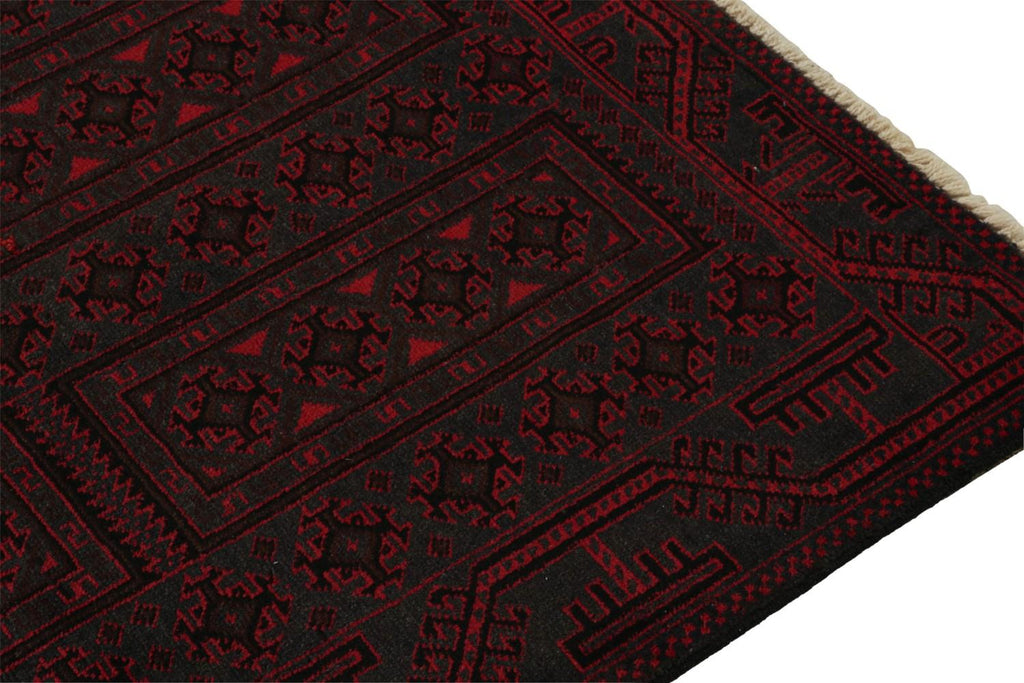 Vintage Balouch Persian Rug In Red & Black Patterns