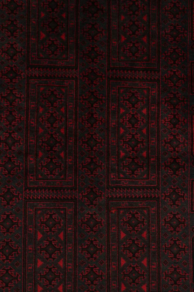 Vintage Balouch Persian Rug In Red & Black Patterns