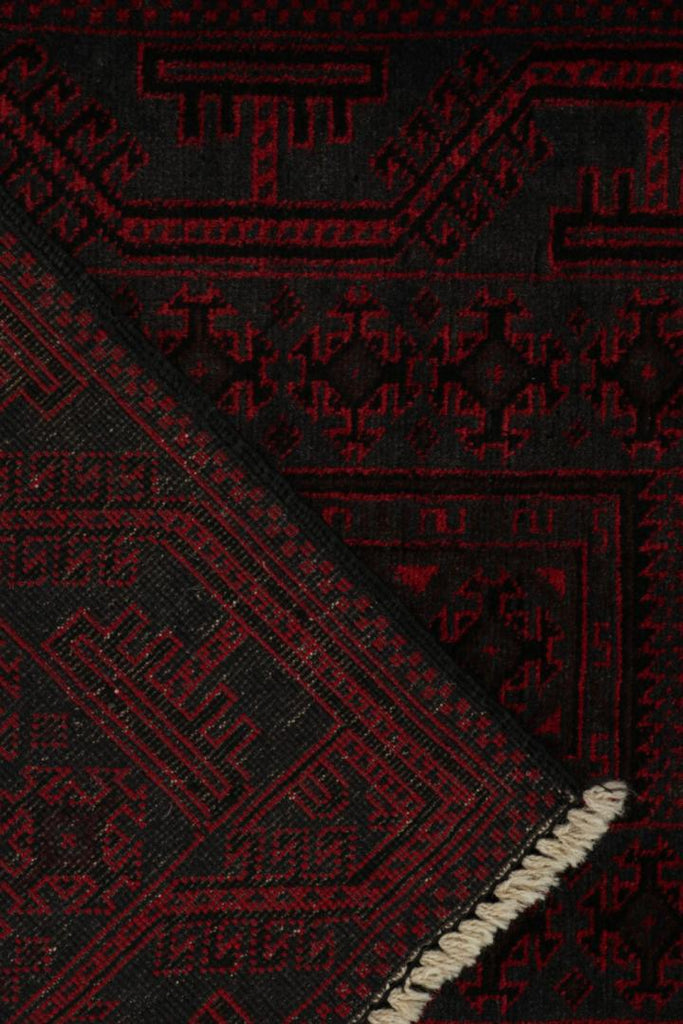 Vintage Balouch Persian Rug In Red & Black Patterns