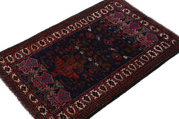 Vintage Balouch Persian Rug In Blue With Red Brown Patterns