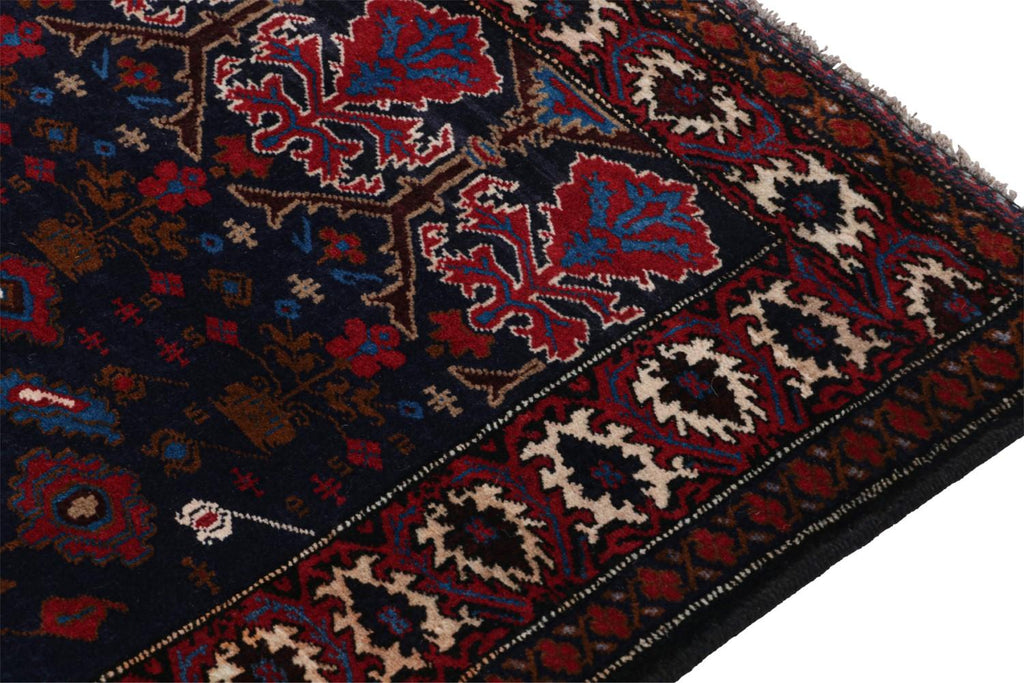 Vintage Balouch Persian Rug In Blue With Red Brown Patterns