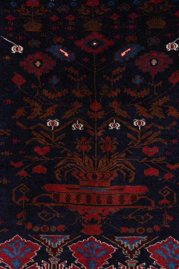 Vintage Balouch Persian Rug In Blue With Red Brown Patterns