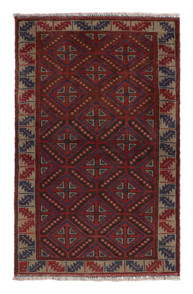 Vintage Balouch Tribal Rug In Red With Geometric Patterns