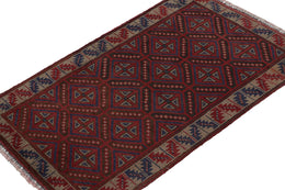 Vintage Balouch Tribal Rug In Red With Geometric Patterns