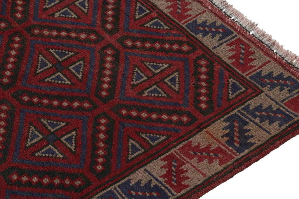 Vintage Balouch Tribal Rug In Red With Geometric Patterns