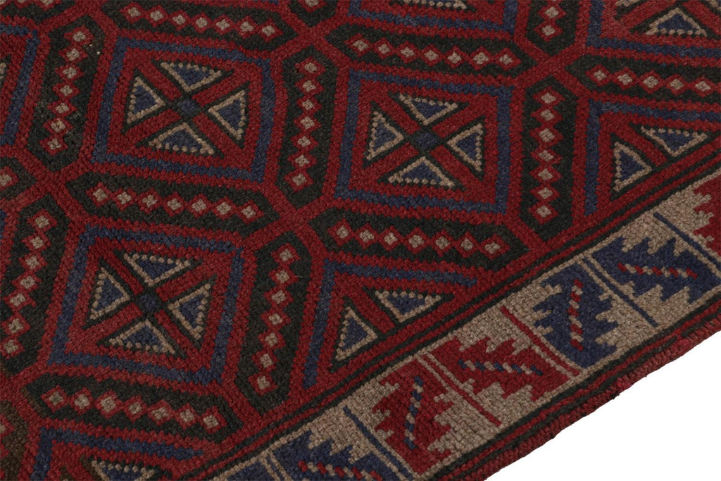 Vintage Balouch Tribal Rug In Red With Geometric Patterns