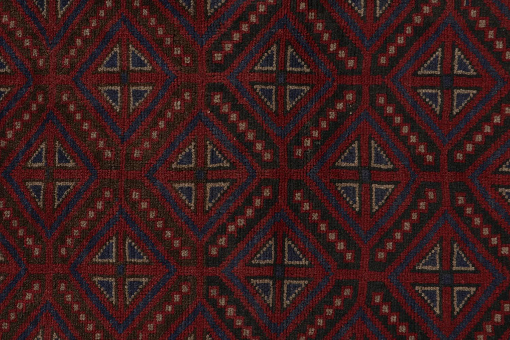 Vintage Balouch Tribal Rug In Red With Geometric Patterns