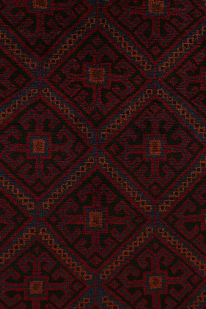 Vintage Balouch Persian Rug In Red Black Blue & Brown Patterns