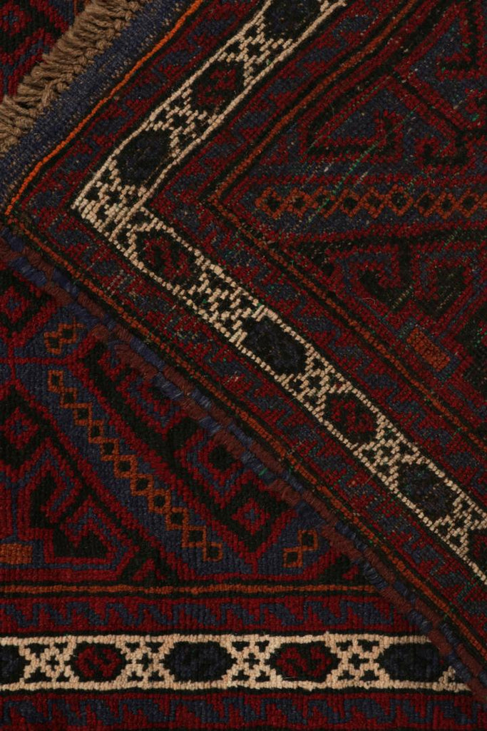 Vintage Balouch Persian Rug In Red Black Blue & Brown Patterns