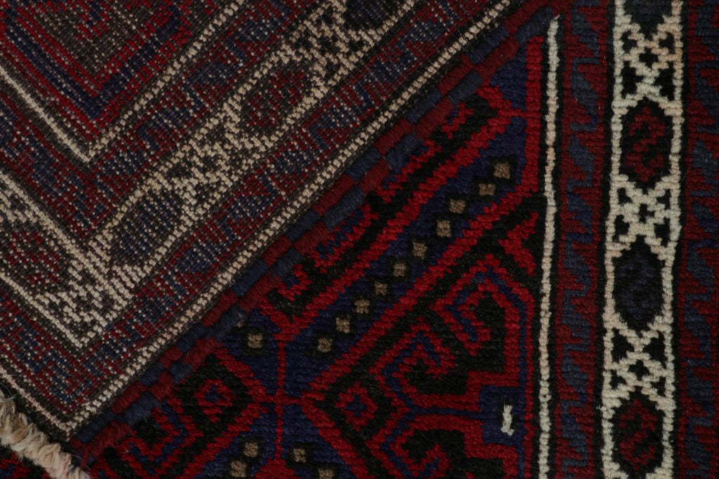 Vintage Balouch Persian Rug In Red Blue & Black Patterns 3x5