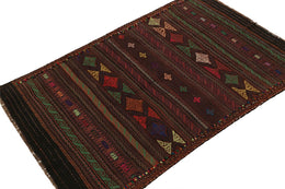 Vintage Balouch Tribal Kilim In Brown With Multicolor Patterns