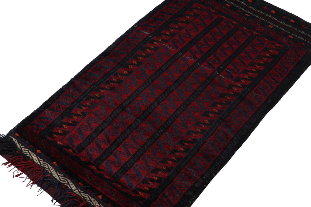 Vintage Balouch Persian Rug In Red Blue & Black Patterns 2x3