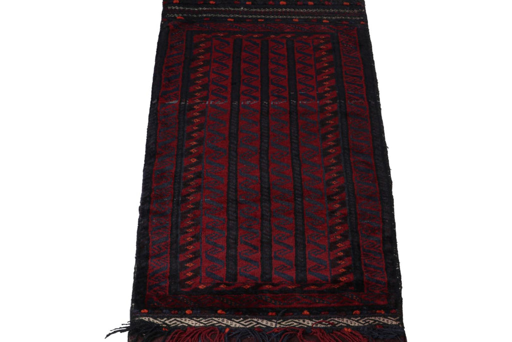 Vintage Balouch Persian Rug In Red Blue & Black Patterns 2x3