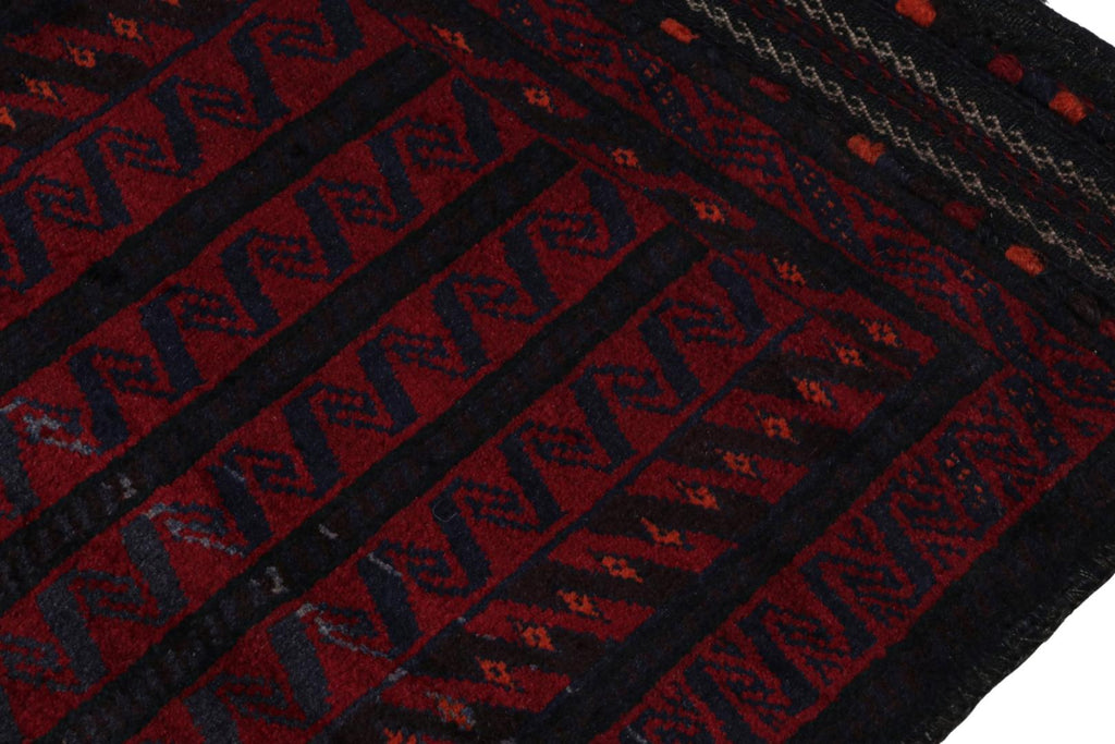 Vintage Balouch Persian Rug In Red Blue & Black Patterns 2x3