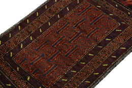 Vintage Balouch Persian Rug In Brown Blue & Orange Patterns