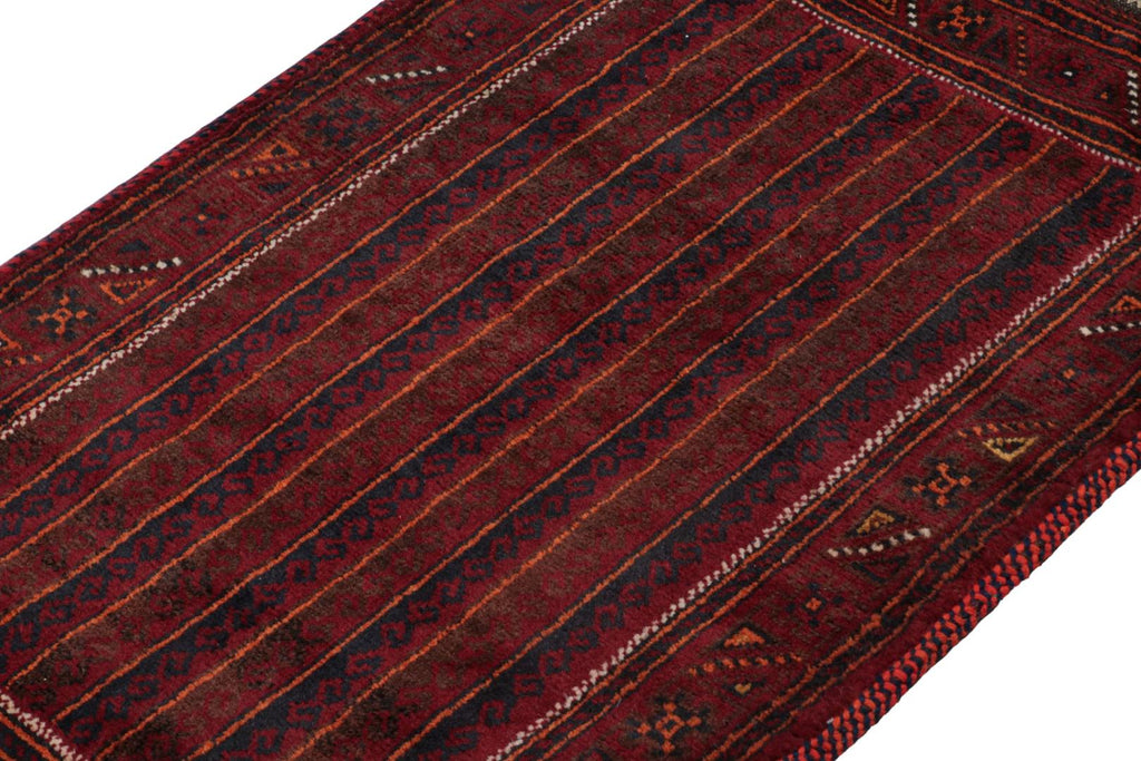 Vintage Balouch Persian Rug In Red Blue & Black Patterns 2x4