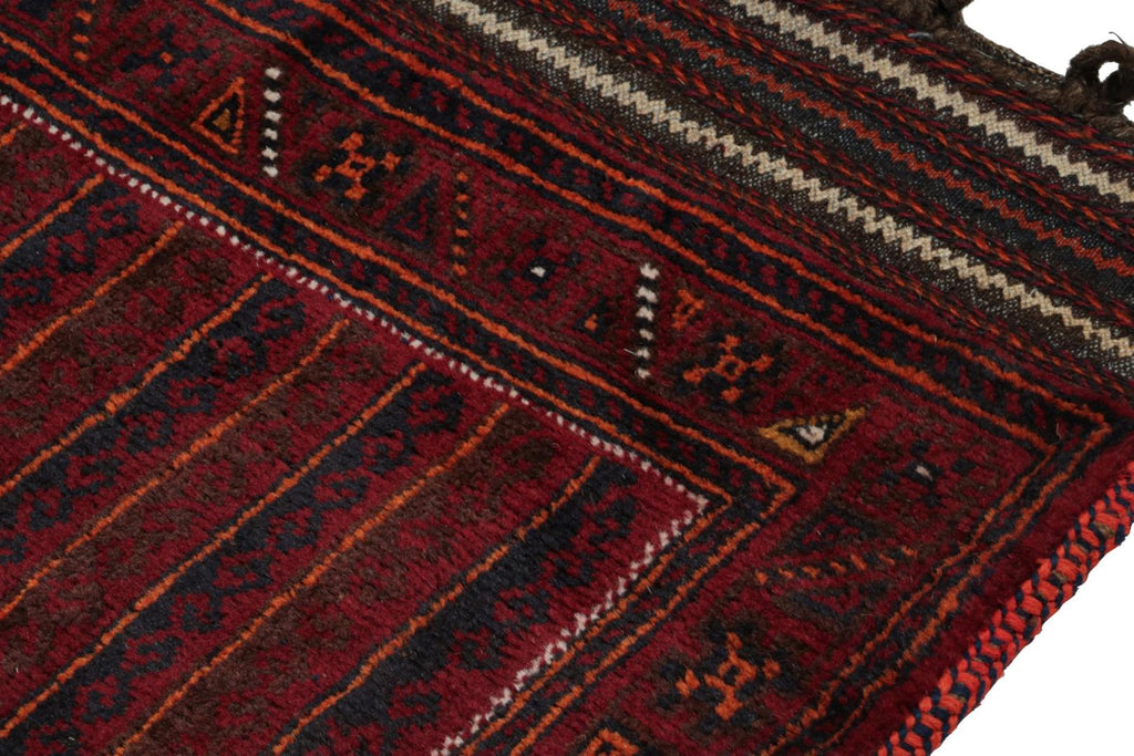 Vintage Balouch Persian Rug In Red Blue & Black Patterns 2x4