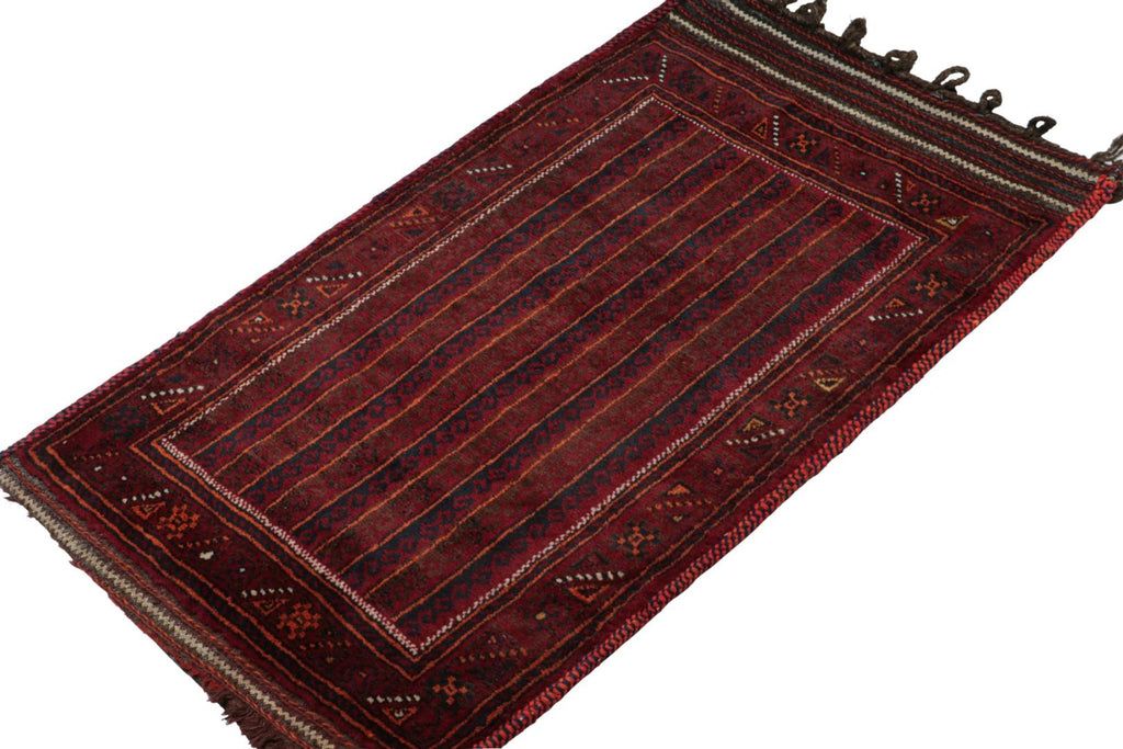 Vintage Balouch Persian Rug In Red Blue & Black Patterns 2x4