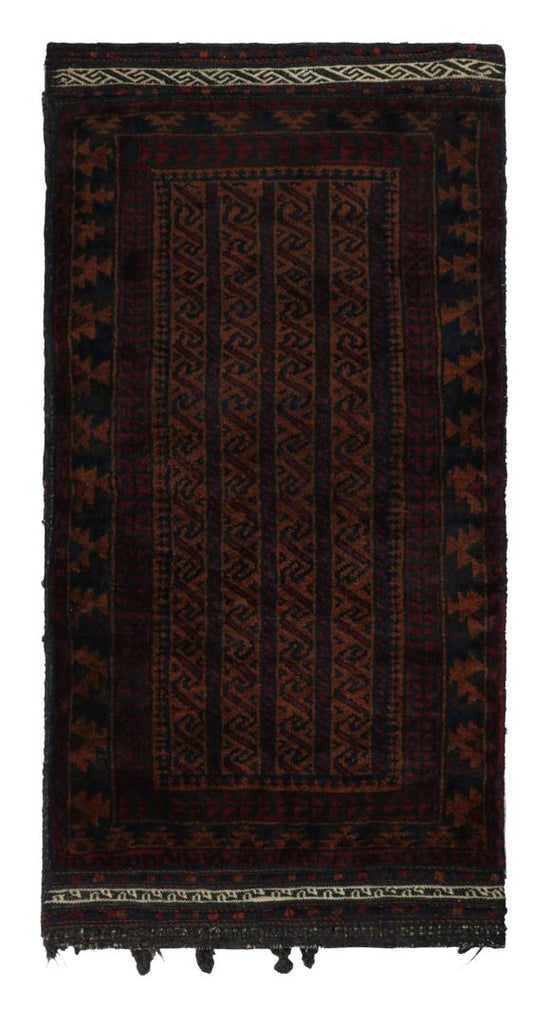 Vintage Balouch Persian Rug In Brown Red & Blue Patterns