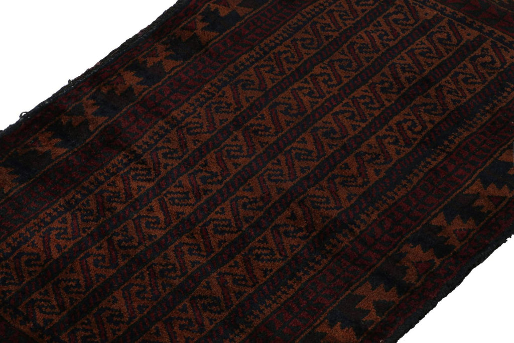 Vintage Balouch Persian Rug In Brown Red & Blue Patterns