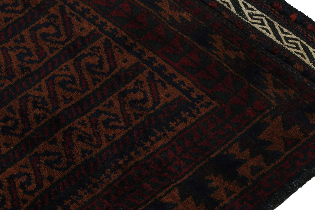 Vintage Balouch Persian Rug In Brown Red & Blue Patterns