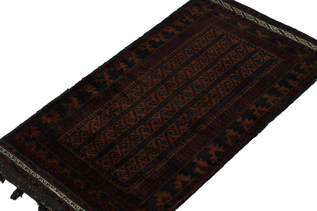 Vintage Balouch Persian Rug In Brown Red & Blue Patterns