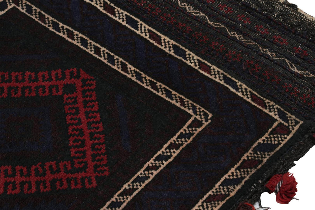 Vintage Balouch Persian Rug In Black & Red Tribal Patterns 2X3