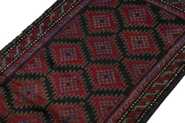 Vintage Balouch Persian Rug In Black & Red Tribal Patterns 2X4