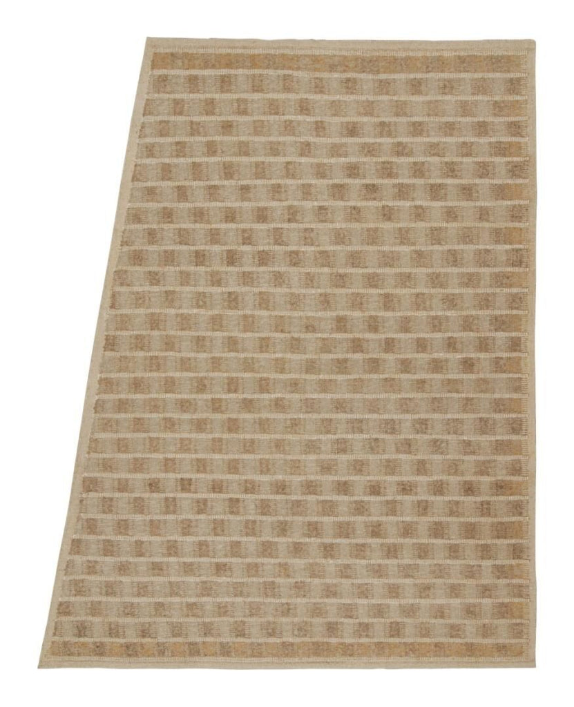 Custom Trapezoid Scandinavian Rug Design In Beige Brown