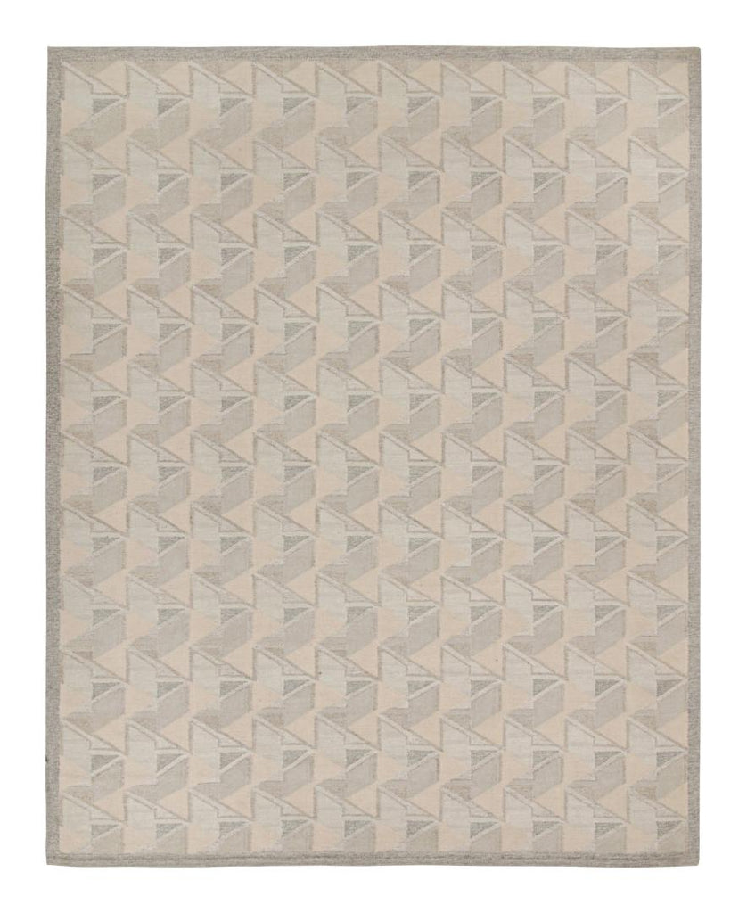 Scandinavian Style Kilim In Gray Beige White Patterns