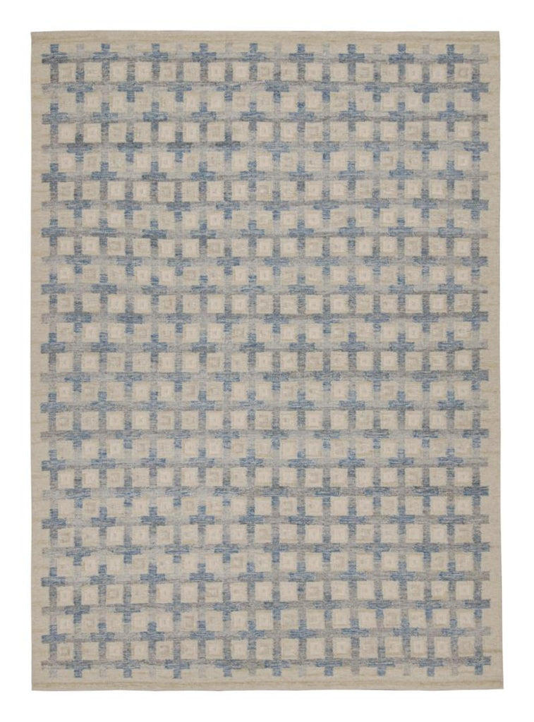 Scandinavian Rug In Blue & Brown Geometric Patterns