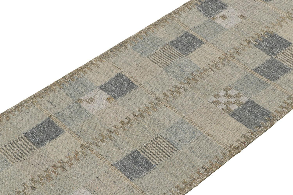 Scandinavian Runner With Gray And Blue Geometric Pattern